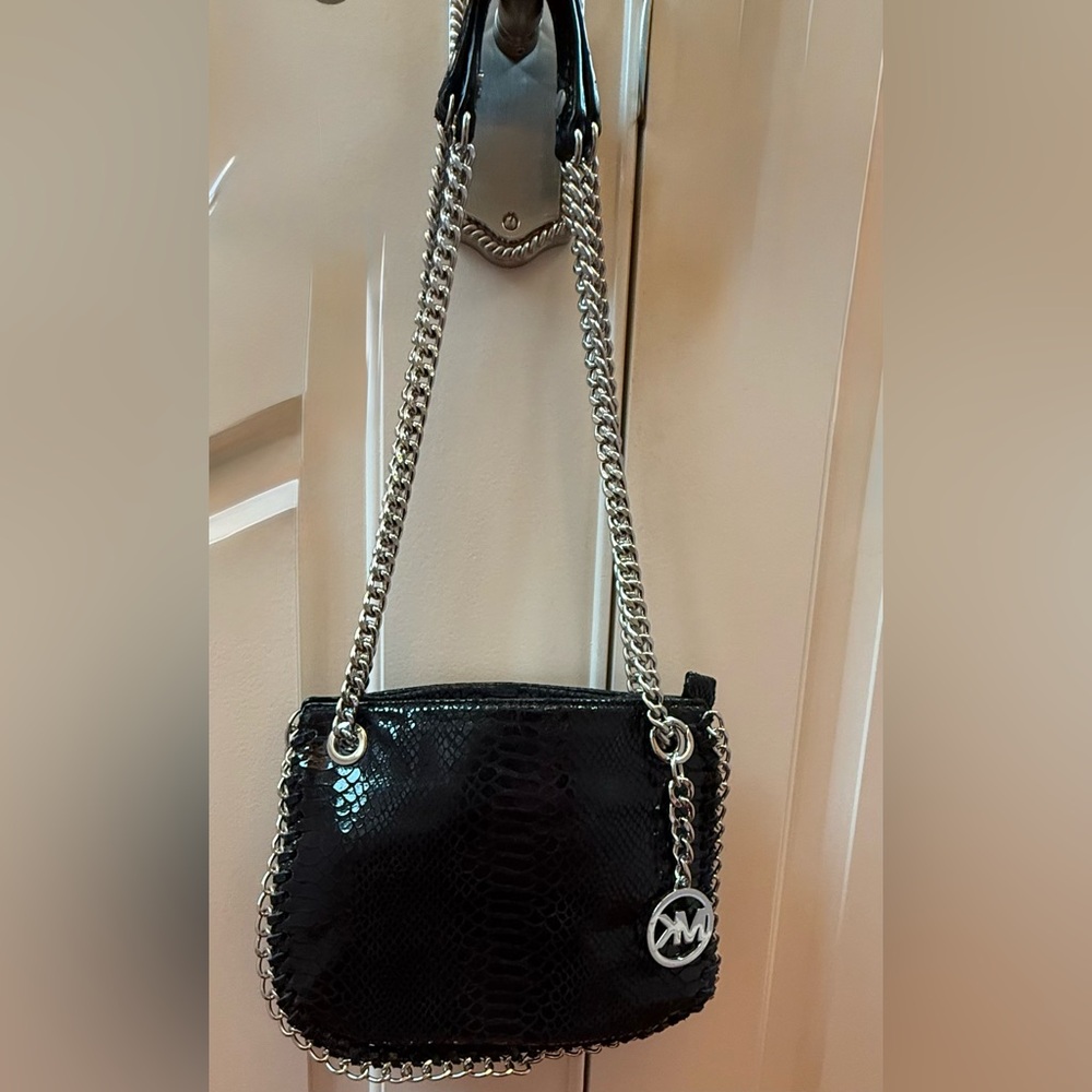 NEW Michael Kors Black Snake-Embossed Shoulder Bag